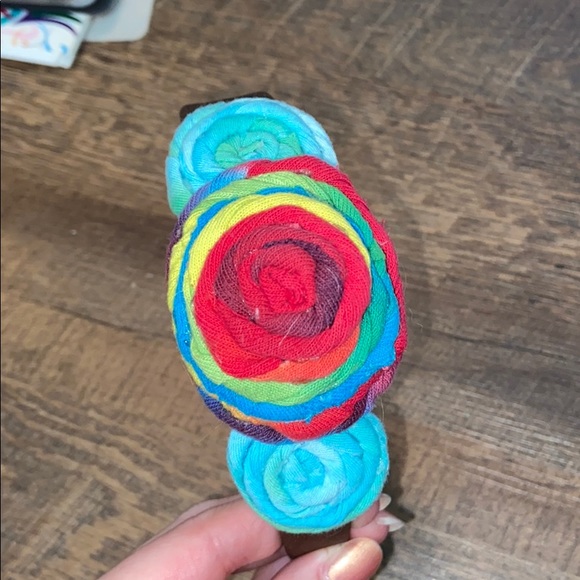 (CLOSET CLOSING FINAL SALE) Handmade Upcycled Tshirt Rainbow Flower Headband - Picture 2 of 4